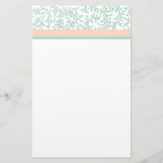 Minzgrün und Pfirsichrosa Blumenmuster Briefpapier