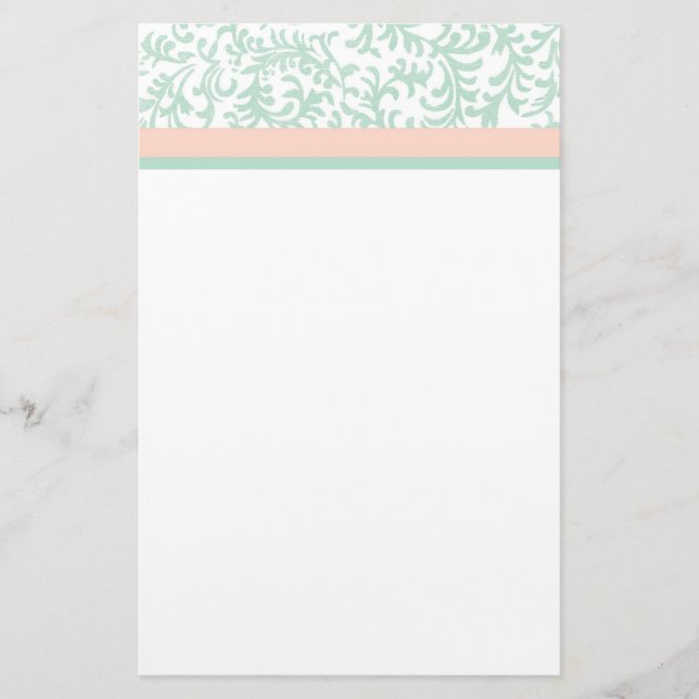 Minzgrün und Pfirsichrosa Blumenmuster Briefpapier (Vorderseite)