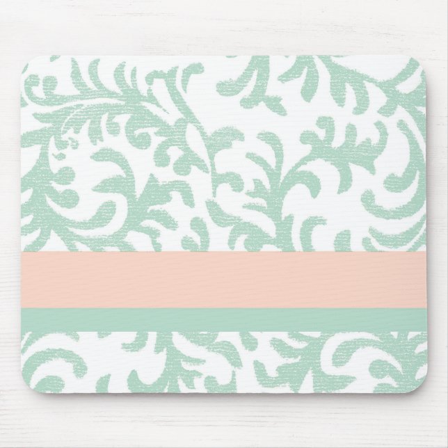 Minzgrün und Pfirsichrosa Blumenmuster Mousepad (Vorne)