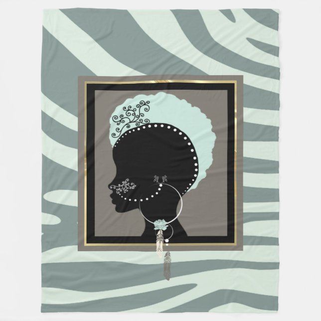 Minzgrün und schwarzer Zebradruck auf Punk Fleecedecke (Vorderseite)