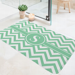 Minzgrün und Zickzack Monogramm Badematte