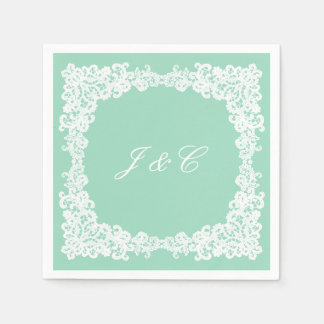 Minzgrün-weiße Spitzencocktail-Serviette Serviette