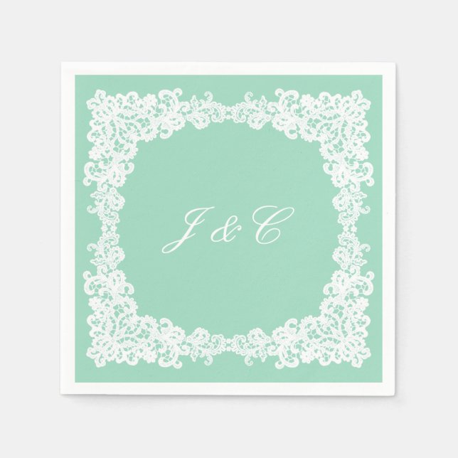 Minzgrün-weiße Spitzencocktail-Serviette Serviette (Vorderseite)