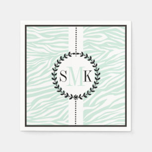 Minzgrün, weißes Zebramuster Hochzeit Serviette