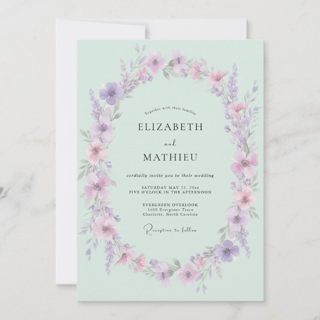 Minzgrüne Botanische Hochzeit Einladung (Vorderseite)