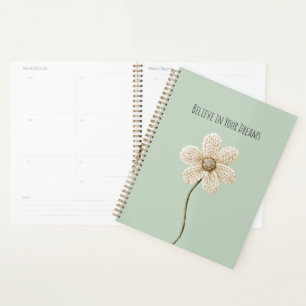 Minzgrüne Creme-Faux-Strickblume Planer