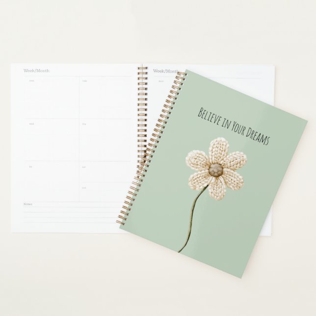 Minzgrüne Creme-Faux-Strickblume Planer (Anzeige)