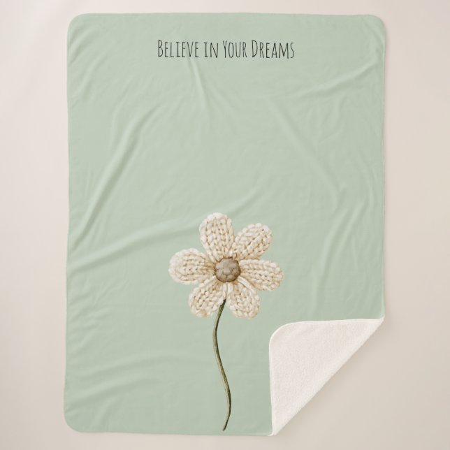 Minzgrüne Creme-Faux-Strickblume Sherpadecke (Vorderseite)