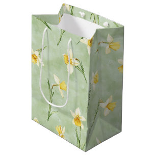 Minzgrüne gelbe weiße Narzissen-Blumen Geburtstag Mittlere Geschenktüte