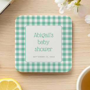 Minzgrüne Gingham-Karo-Rustical-Babyparty Rechteckiger Pappuntersetzer