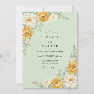 Minzgrüne goldene Blütenhochzeit Einladung