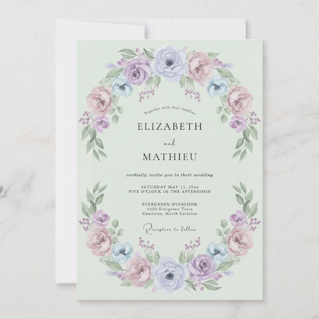 Minzgrüne makellose Blumenhochzeit Einladung (Vorderseite)