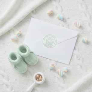 Minzgrüne Marshmallow-Schmetterling-Baby-Party  Runder Aufkleber