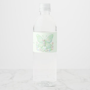 Minzgrüne Marshmallow-Schmetterling-Baby-Shower-Wa Wasserflaschenetikett