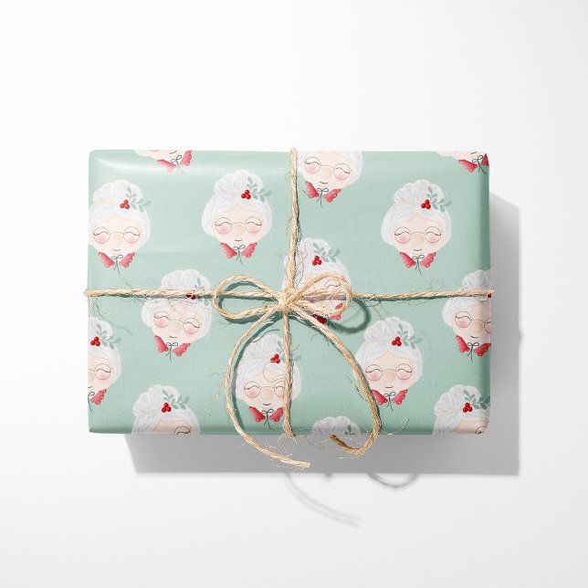 Minzgrüne Mrs. Claus-Geschenkpapier Geschenkpapier (Von Creator hochgeladen)