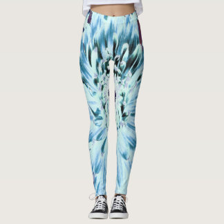 Minzgrüne und Türkisfarbene Dahlienblume Leggings