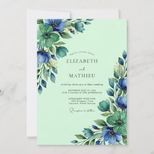 Minzgrüne üppige Wasserfarben-Hochzeit Einladung