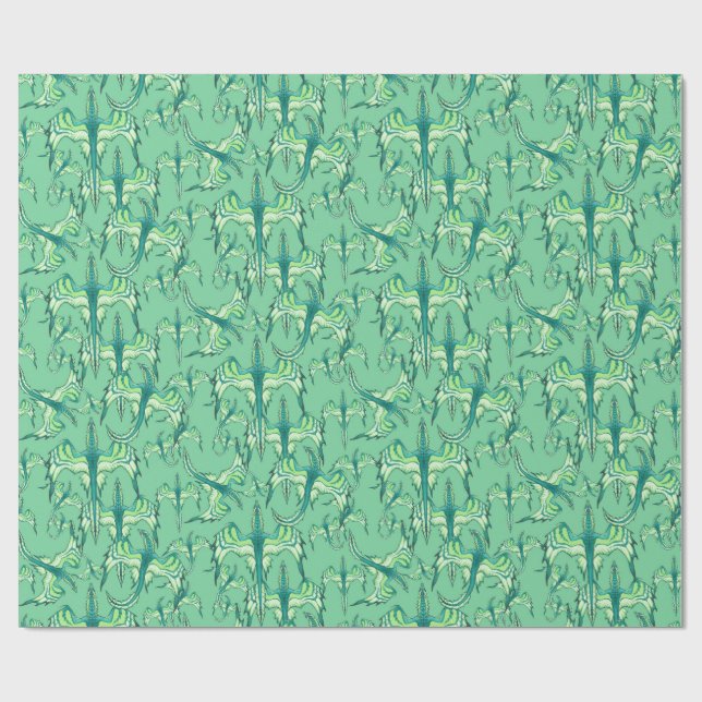 Minzgrüner Drachen-Wrap-Papier Geschenkpapier (Flach)