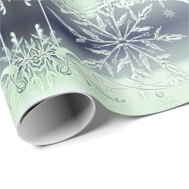 Minzgrünes Schneeflockenpapier Geschenkpapier (Rolleneckpunkt)