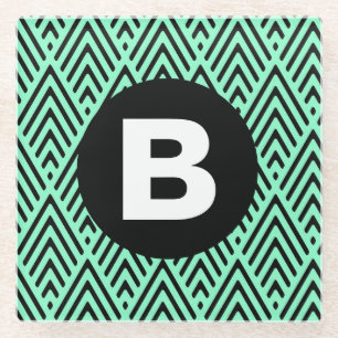 Minzgrünes trendiges Chevron-Muster Monogramm Glasuntersetzer