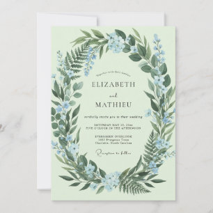 Minzige Azure-Farn-Hochzeit Einladung