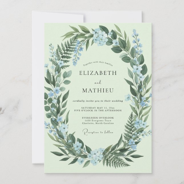 Minzige Azure-Farn-Hochzeit Einladung (Vorderseite)