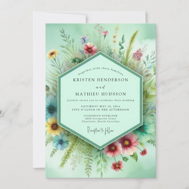 Minzige Florale Launen Hochzeit Einladung (Vorderseite)