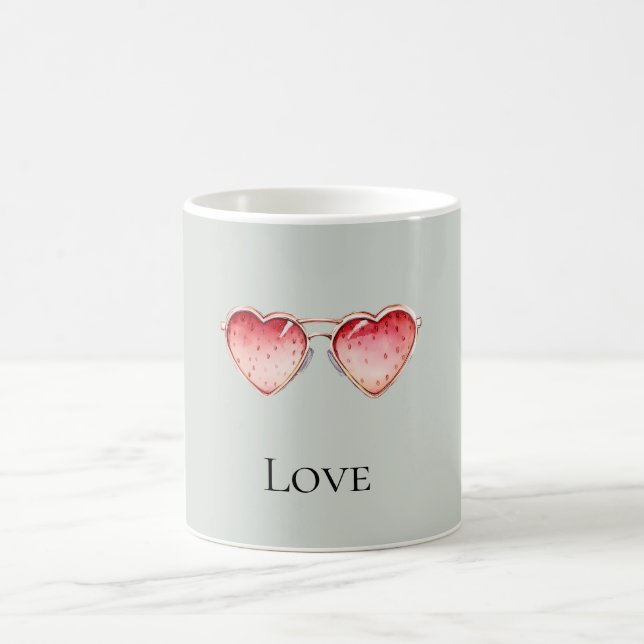 Minzrote Erdbeer-Herzbrille Kaffeetasse (Mittel)