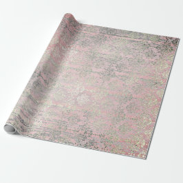 Minzsilber Foxier Rosa Blush Damask Holz Rustikal Geschenkpapier