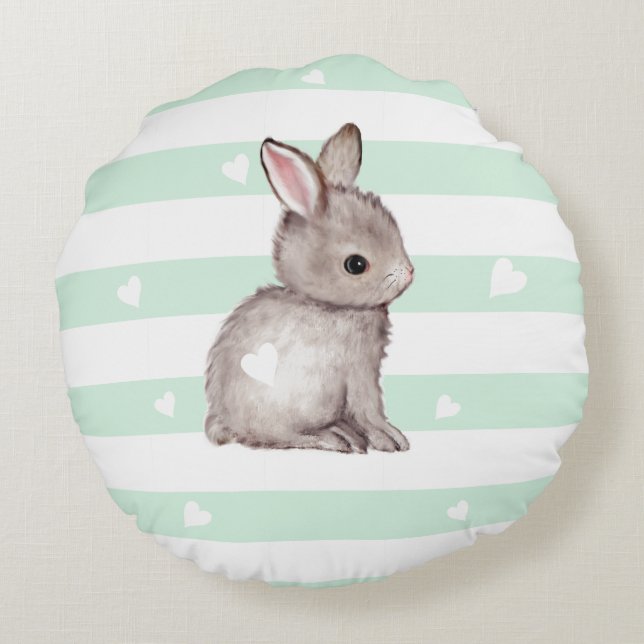 Minzstreifen Herzgraues, sonniges Kopfkissen Rundes Kissen (Rückseite)