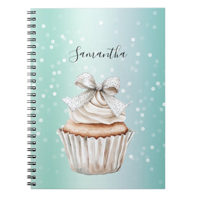 Minzweiße Bokeh-Punkte-Bogen-Cupcake   Notizblock (Vorderseite)