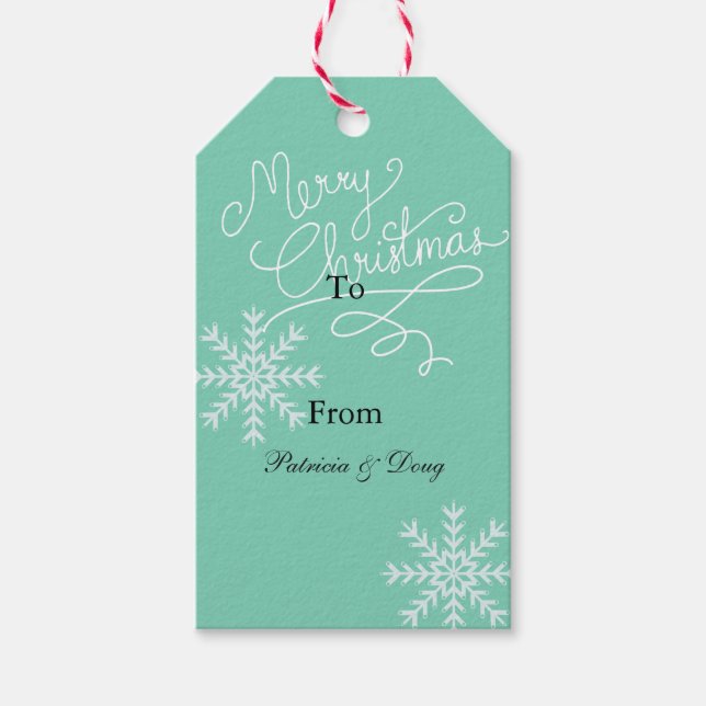 Minzweiße Schneeflocken Weihnachten Geschenkanhänger (Vorderseite)