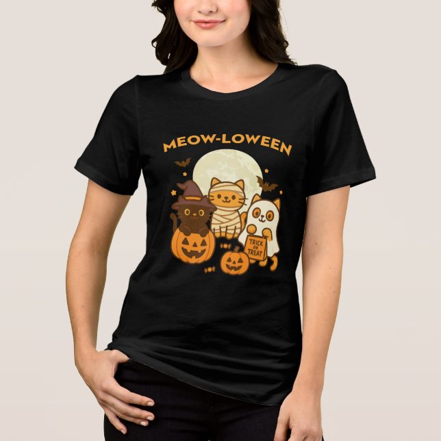 Mioween - Niedliches Halloween Cat Costume Design Tri-Blend Shirt (Vorderseite)