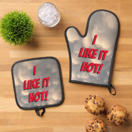 "Mir gefällt es heiß!" Ofenhandschuh & Topflappen-Set