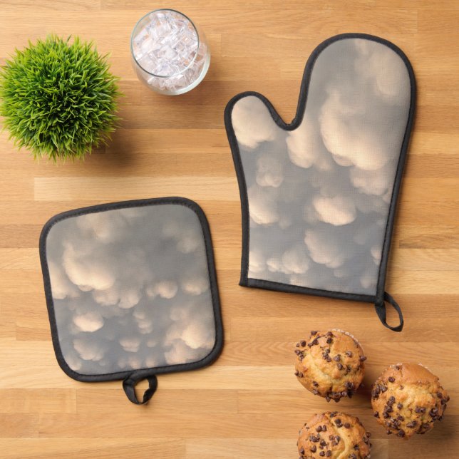 "Mir gefällt es heiß!" Ofenhandschuh & Topflappen-Set (Oben Unten)