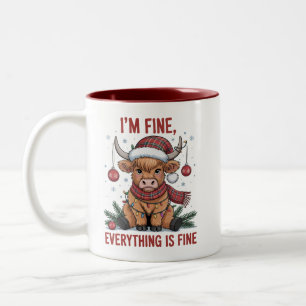 Mir geht's gut, alles ist gut Weihnachten Highland Zweifarbige Tasse