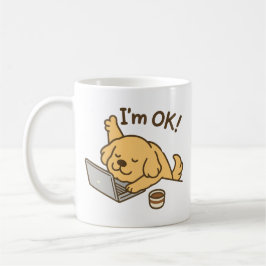 Mir geht's gut! Hund arbeitet an Laptop Kaffeetasse