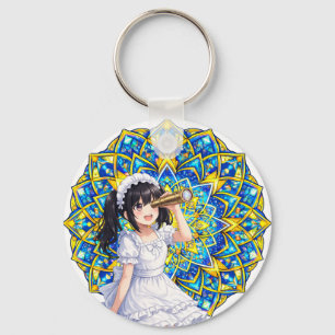 Mirabella in Sunlight – Blue Gold Mandala Keychain Schlüsselanhänger