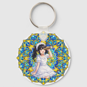 Mirabella in Sunlight – Blue Gold Mandala Keychain Schlüsselanhänger