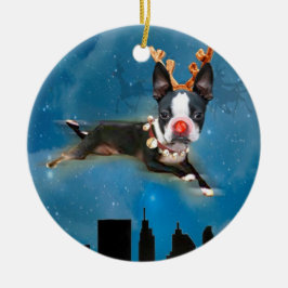 Mirabellen-Feiertags-Verzierung Bostons Terrier Keramik Ornament