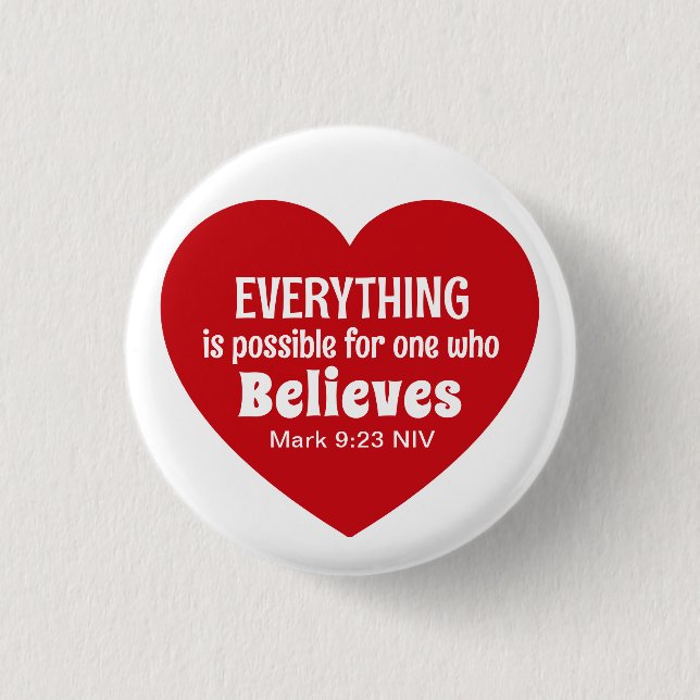 Miracle Bible Verse Red Heart Encouraging Believe Button (Vorderseite)