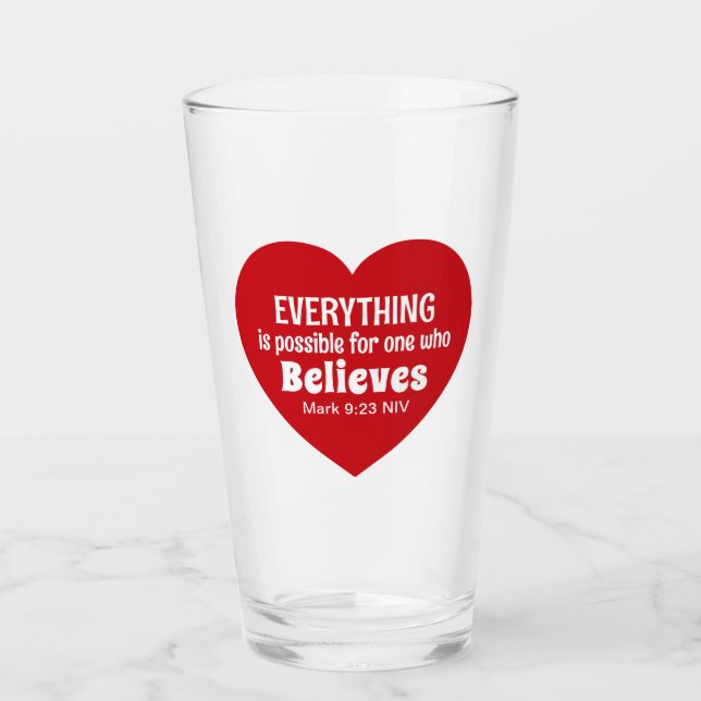 Miracle Bible Verse Red Heart Encouraging Believe Glas (Vorderseite)