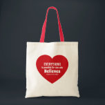 Miracle Bible Verse Red Heart Encouraging Believe Tragetasche<br><div class="desc">This cute tote features a red heart with the powerful Bible verse of Mark 9:23. It's a nice inspirational gift for Valentine's Day or any other occasion when encouragement is needed.</div>