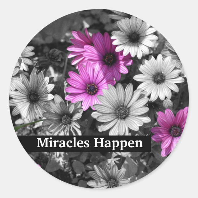 Miracles Happen Daisies Inspiration Runder Aufkleber (Vorderseite)