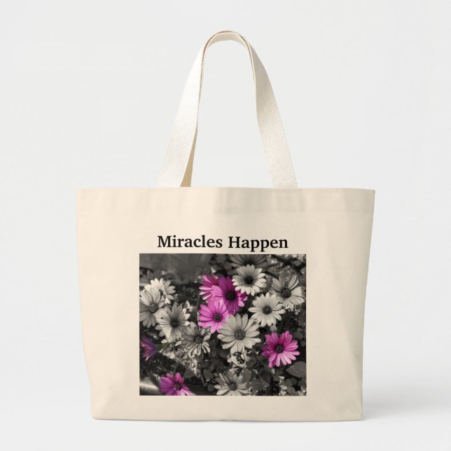 Miracles Happen Daisis Inspiration Tote Bag Jumbo Stoffbeutel (Vorne)