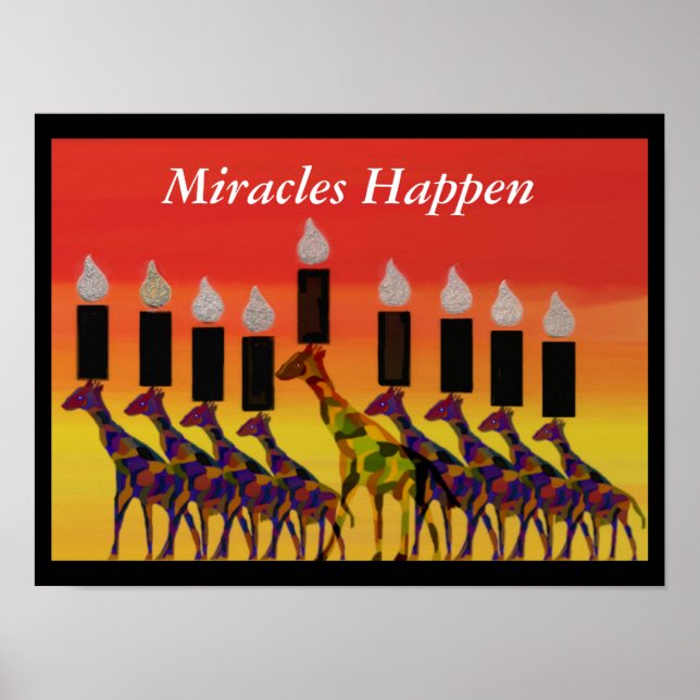 Miracles Happen GiraffesHannukah Menorah Print Poster (Vorne)