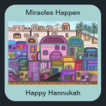 Miracles Happen Hannukah Stickers<br><div class="desc">Grafische Illustration der Farbpalette in Jerusalem. Passen Sie diese Aufkleber mit Ihrer Auswahl an Hintergrundfarbe und Nachricht an. Originelle Kunstwerke von Magins Kreationen.</div>