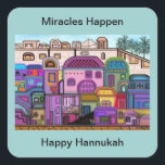 Miracles Happen Hannukah Stickers<br><div class="desc">Grafische Illustration der Farbpalette in Jerusalem. Passen Sie diese Aufkleber mit Ihrer Auswahl an Hintergrundfarbe und Nachricht an. Originelle Kunstwerke von Magins Kreationen.</div>