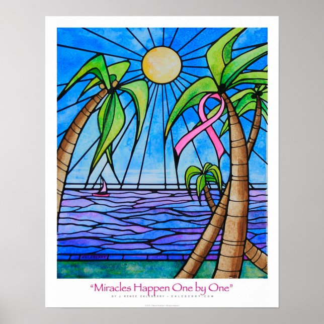 "Miracles Happen One by One" Pink Ribbon Ekleberry Poster (Vorne)