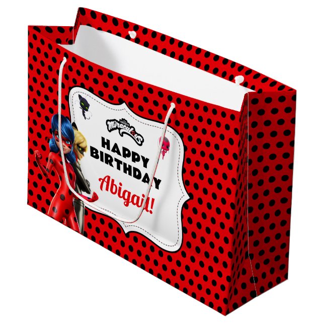 Miraculous Ladybug & Cat Noir Birthday Große Geschenktüte (Vorderseite Schrägansicht)